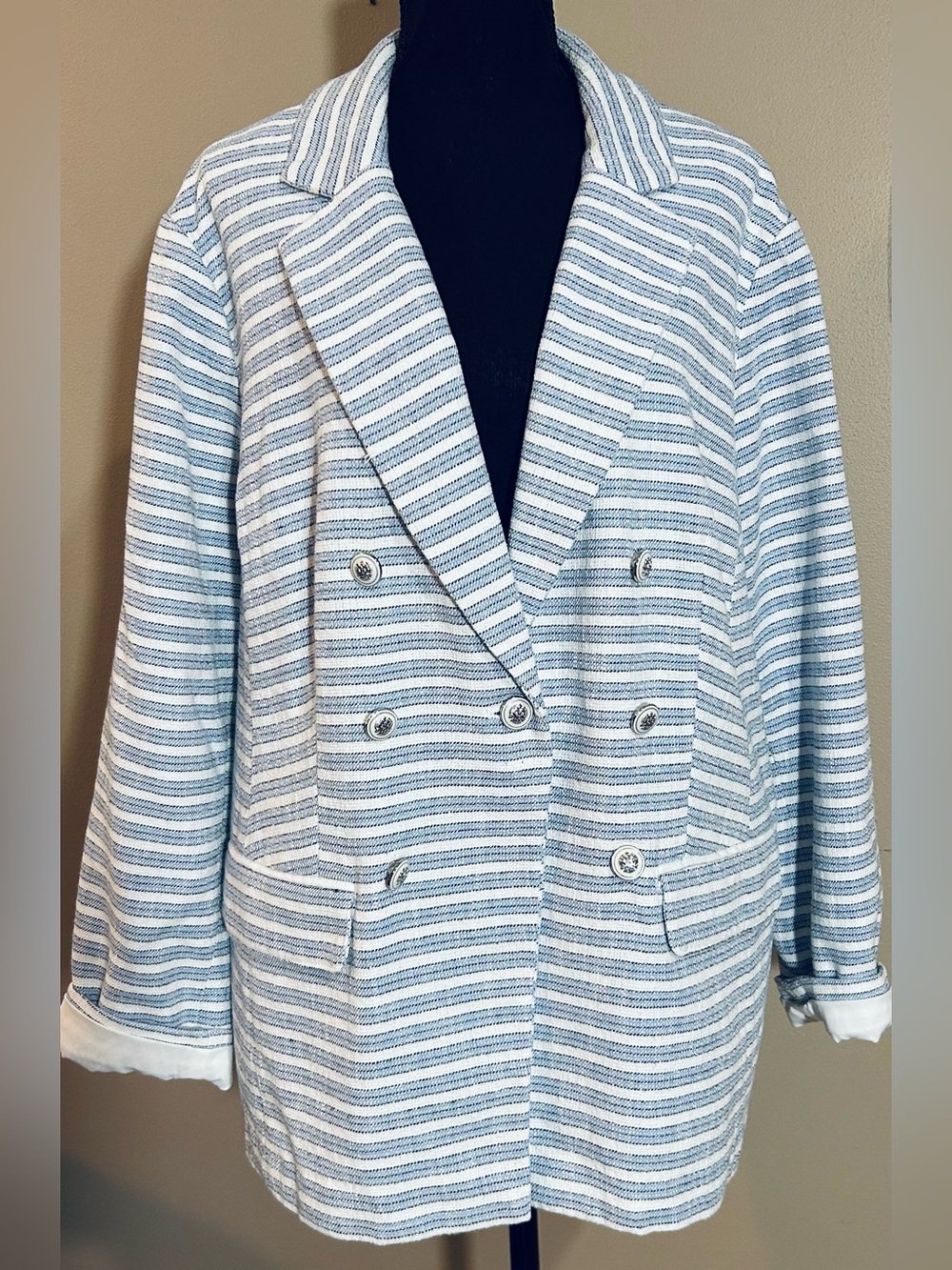 J.Jill Women's Lined Modern Spectator Blazer Blue/ White Stripe 2X
*NWOT*